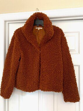 Style Me Teddy Jacket Faux Sherpa Coat Brown Rust Size M